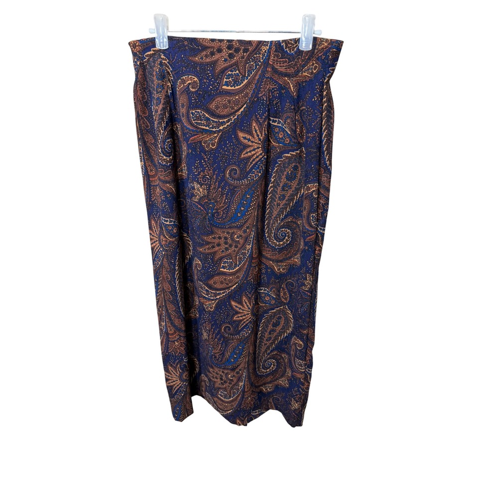 Kim Rogers Signature Paisley Maxi Pencil Skirt Blue Brown Petite 8P